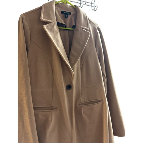 Torrid Size 0 Women's Ponte Coat Camel Color Longline Blazer Style Button-Front - Picture 7 of 8